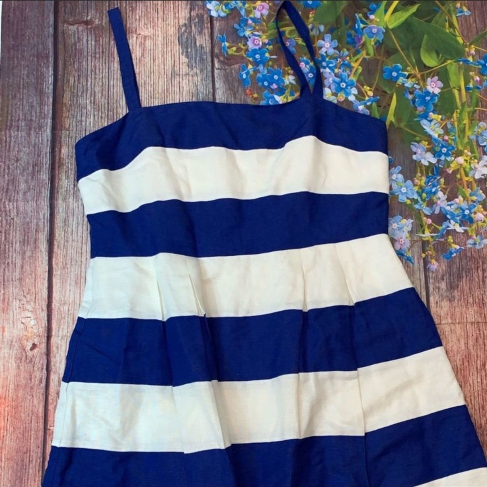 Loft Blue and White Striped Fit and Flare Dress 12